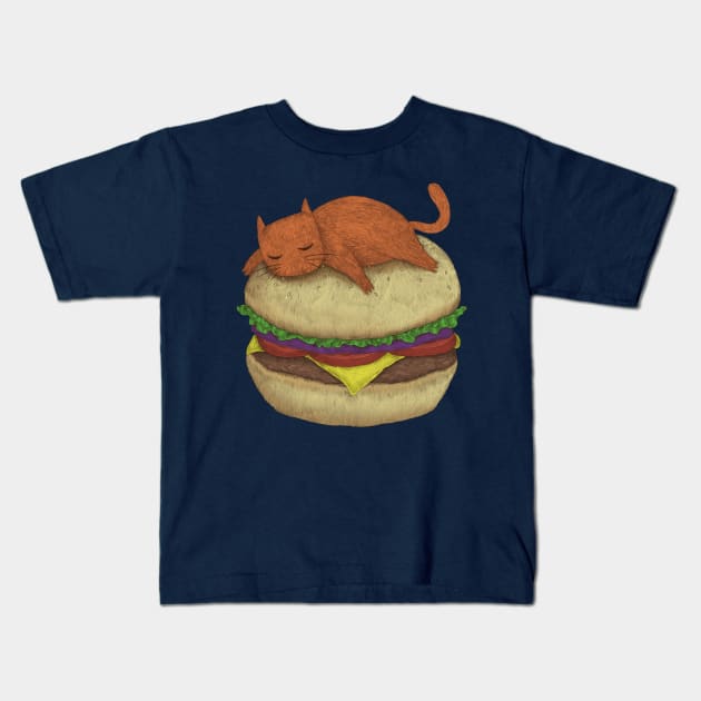 Cat naps and burgers Kids T-Shirt by popcornpunk